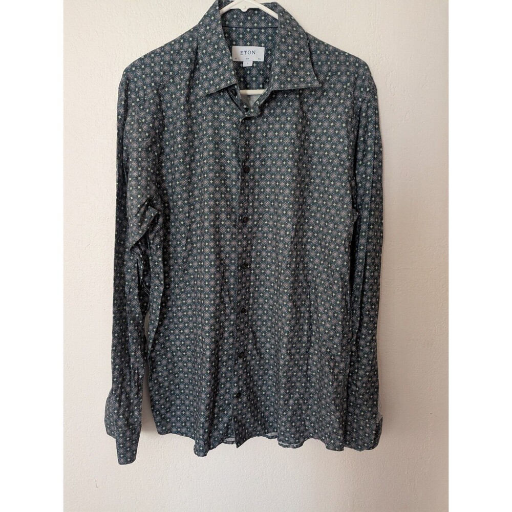 Eton Slim Fit Shirt Long Sleeve Cotton Men's Size Large Pre Owned
